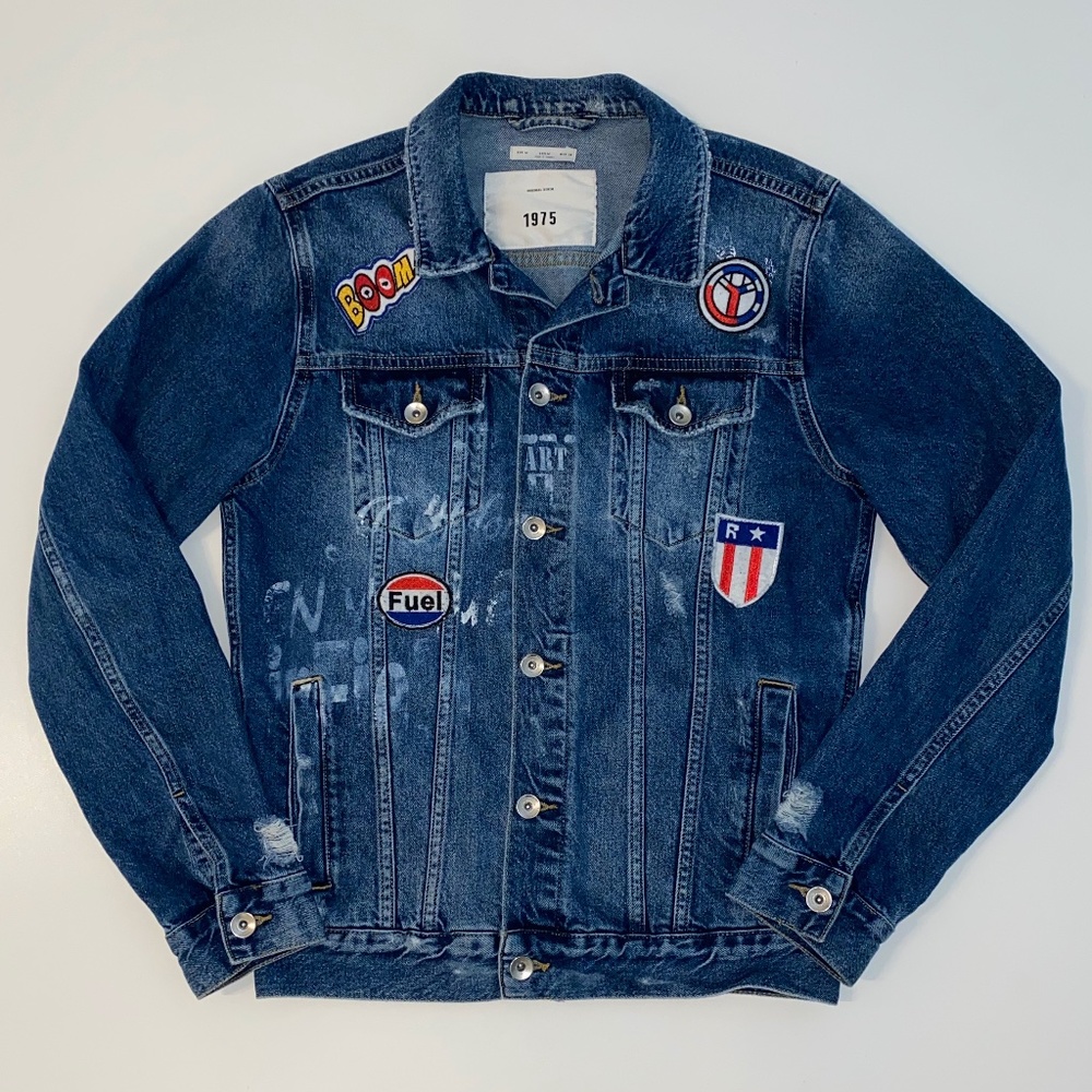 1975 Zara Denim Patches Painted Jean Jacket
